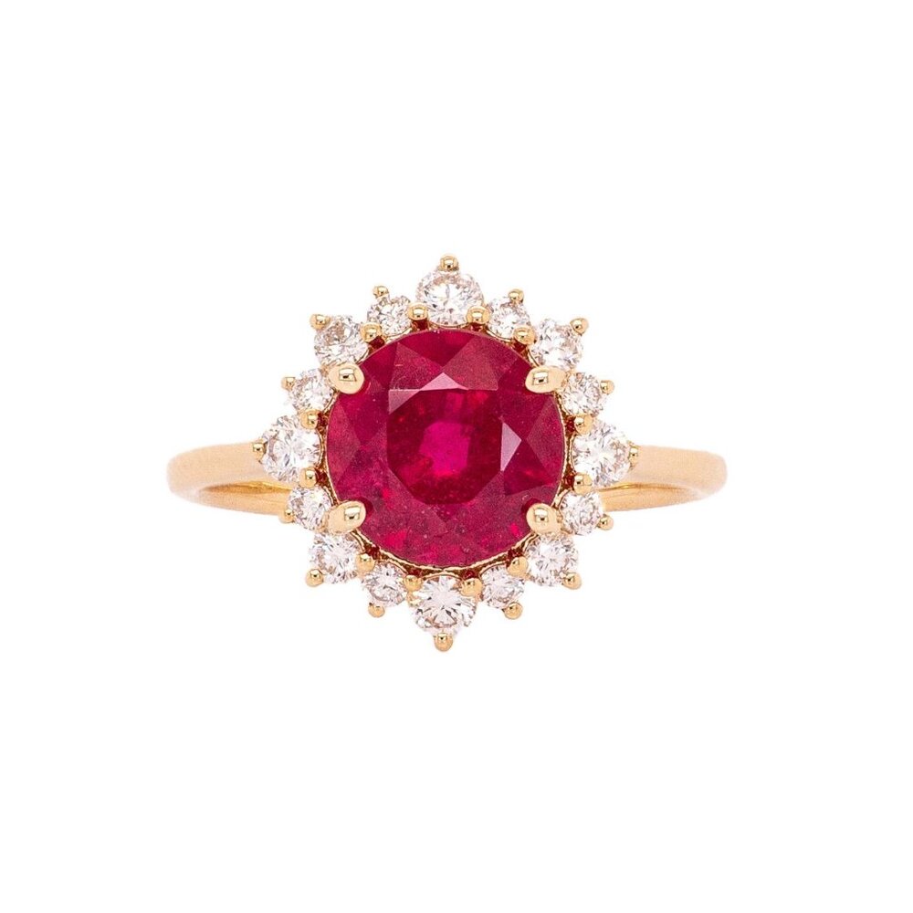 2.8cts Madagascar Ruby Ring in Solid 14K Gold with Natural Diamond Halo